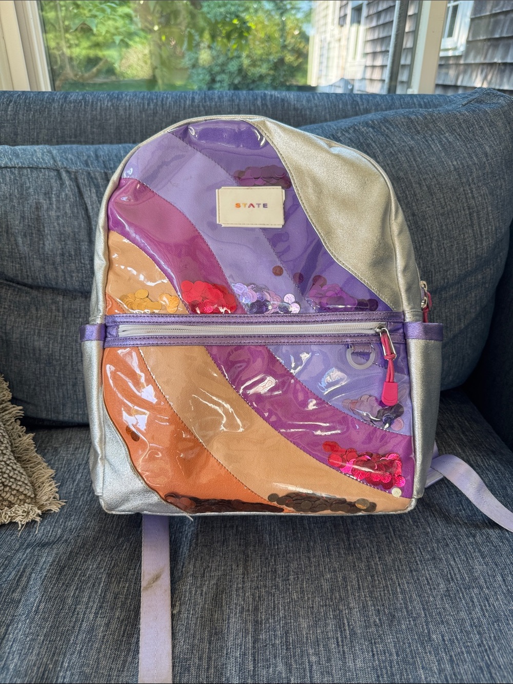 STATE Kane Silver Backpack with Multicolor Sequin Waves